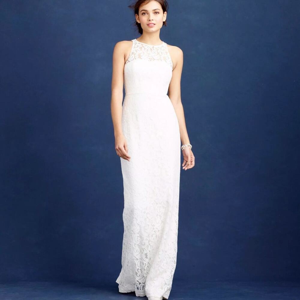 J.Crew Pamela Lace Illusion Bridal Gown Silk Lined Open Keyhole Back Size 20